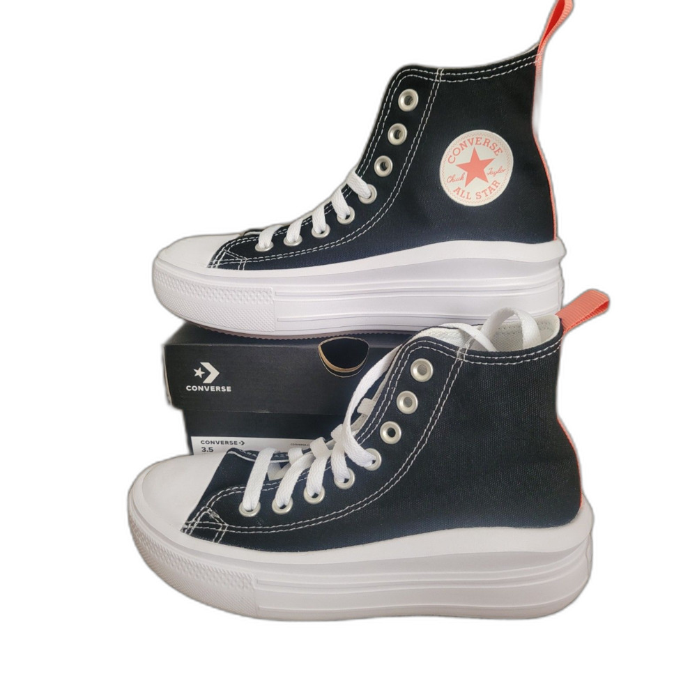 Converse Move Hi Kids Size 3.5 Black Pink Salt White Platform Sneakers 271716C